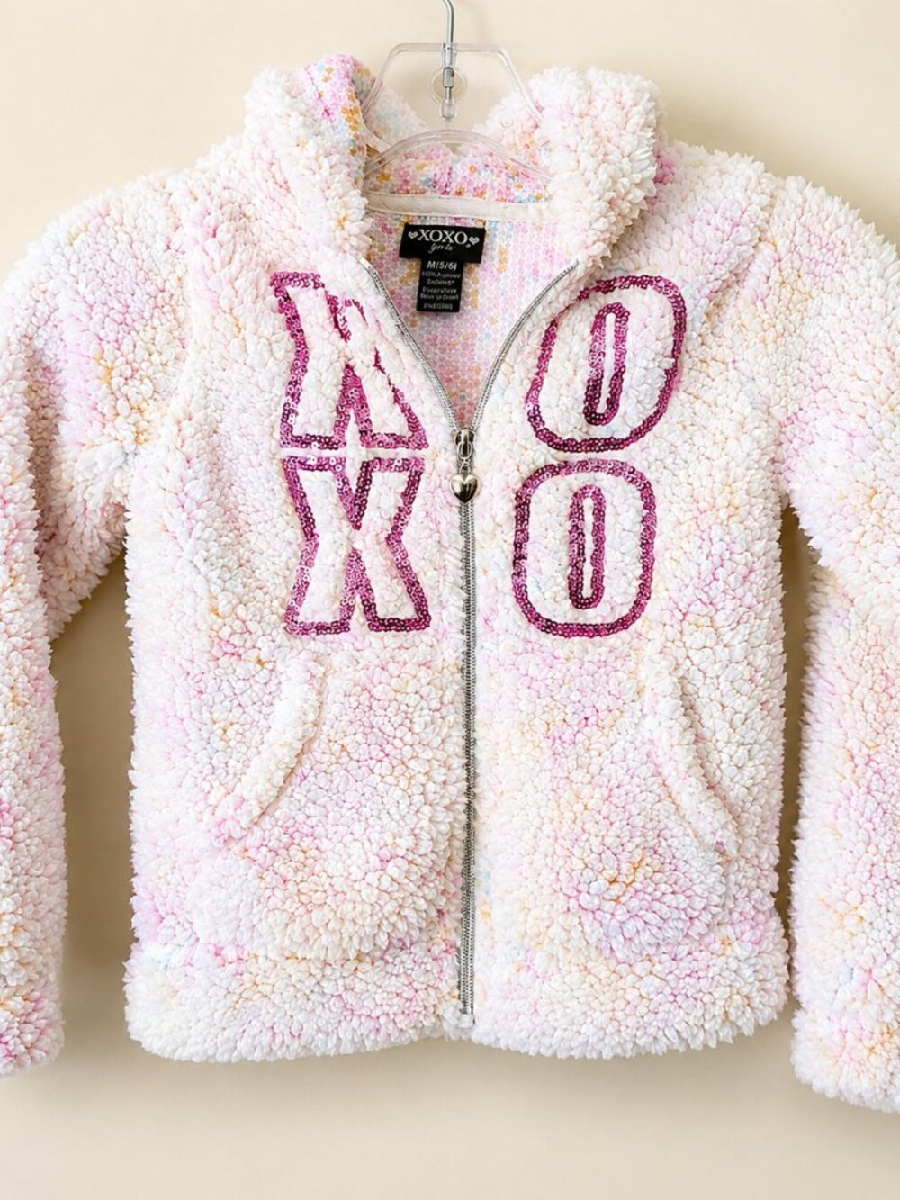 XOXO Girl's Pink Fuzzy Full Zip Hoodie Jacket SZ M (5/6)